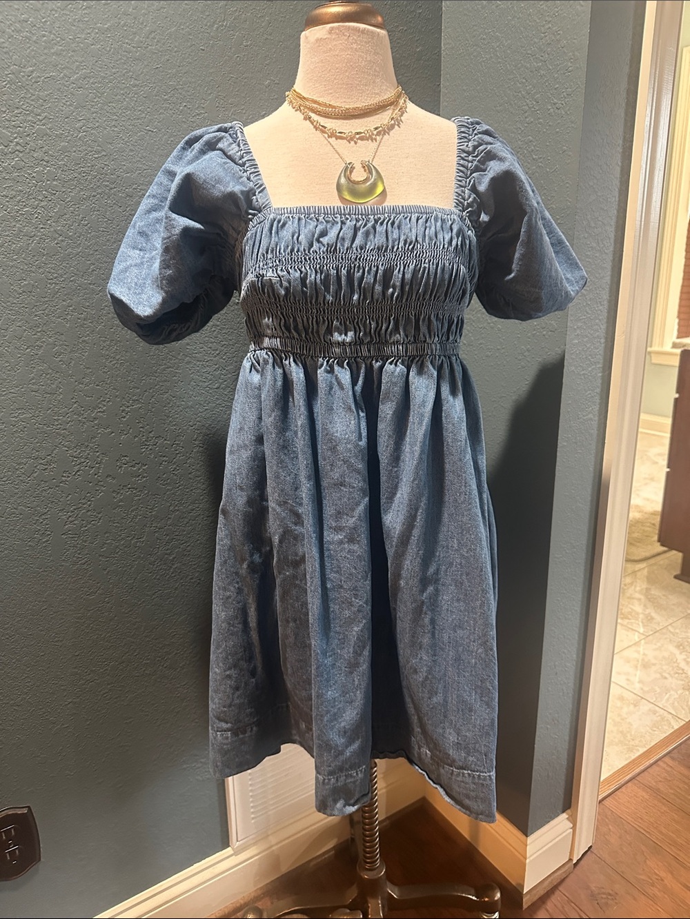 Free Assembly NWOT Smocked Square-Neck Mini Dress in Denim Blue